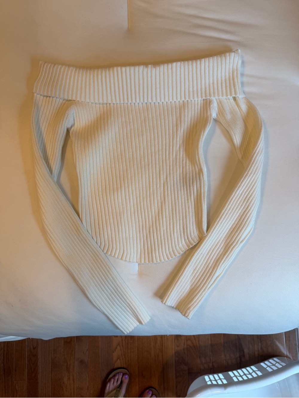 Teens Cream Ribbed Off-Shoulder Top
